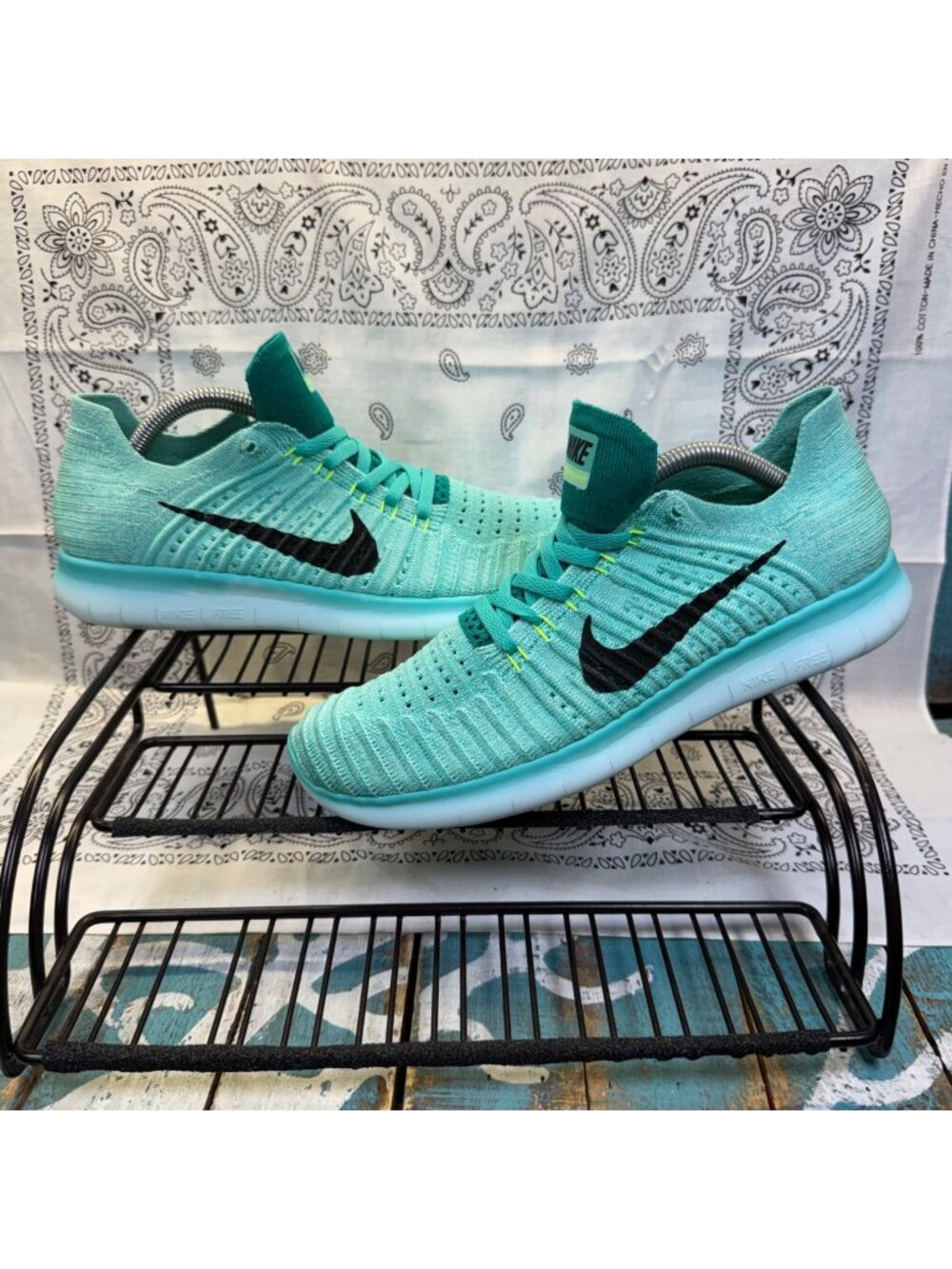 Nike Free RN Flyknit Running Shoes Hyper Turquoise 831070-307 Womens Sz 8.5 EUC